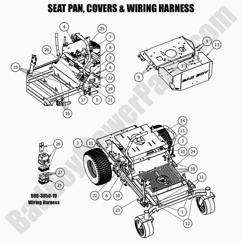 2571 - Bad Boy Mower Parts Lookup > 2021 > MZ & MZ Magnum > Seat Pan, Covers & Wiring